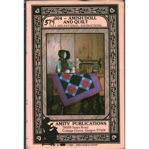 Vintage 1983 Amity Publications 004 Amish Doll and Quilt Sewing Pattern 21 Inch